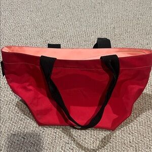 Medium Coral Red & Pale Pink Herve Chapelier Tote Bag with Black Handles